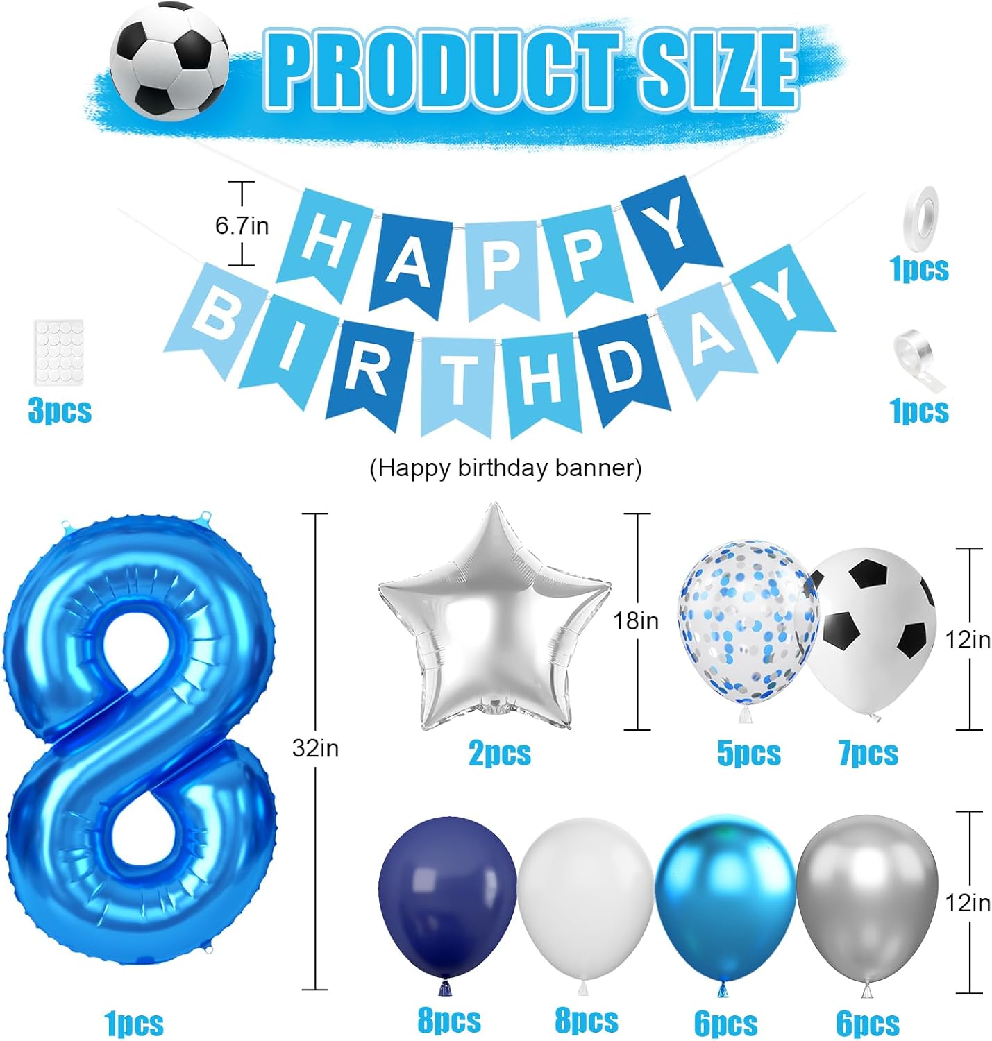 Soccer Birthday Party Decorations, 8thBirthday Decoration for Boys, Soccer Party Decorations Supplies with Happy Birthday Banner 32in Foil 8 Balloon for Boy Kid Men Sports Theme Party Decor - Image 2