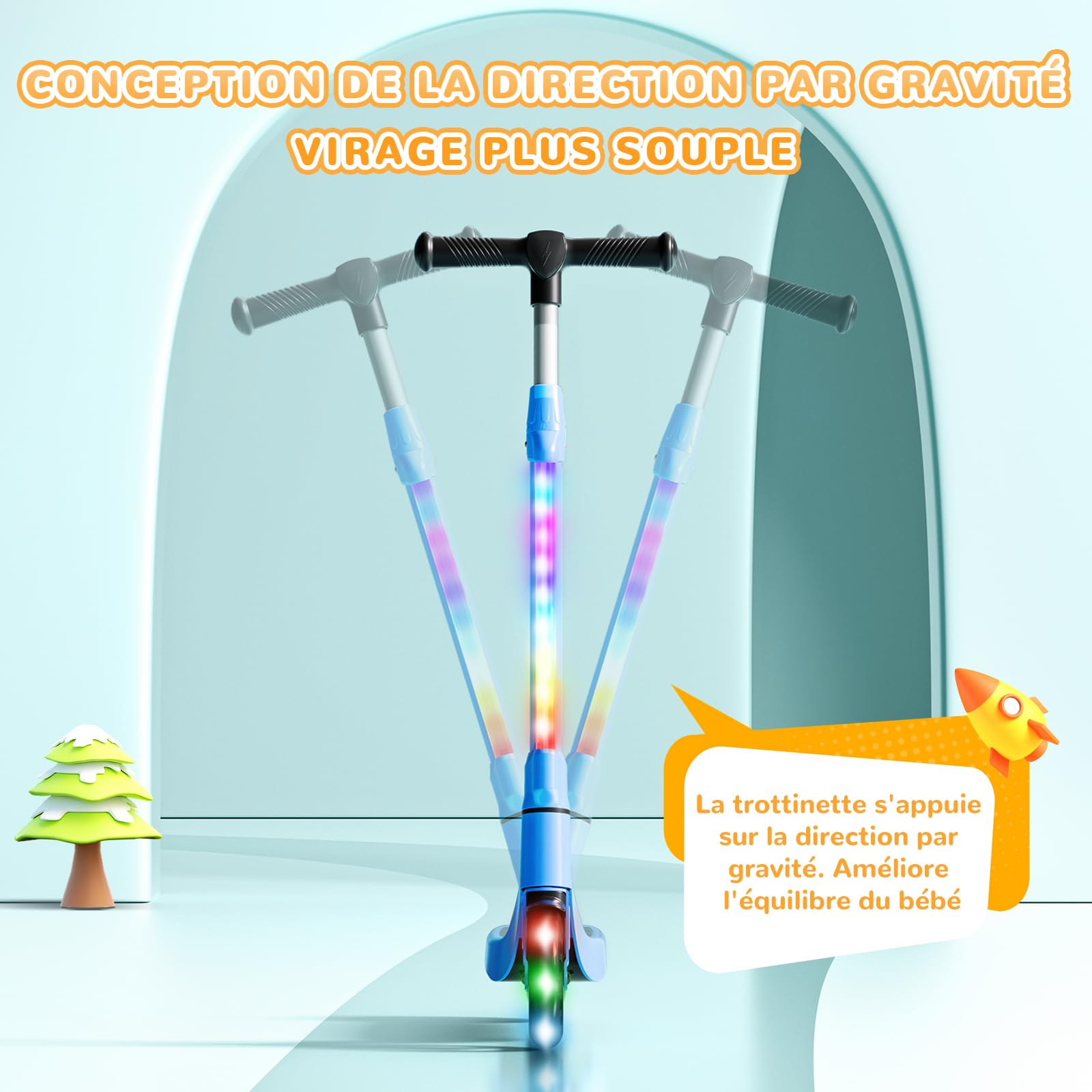 SISIGAD - Patinete eléctrico Infantil de 6 a 8 a 10 años, Scooter eléctrico de 5,3 Pulgadas, con luz LED Colorida y 3 Alturas Ajustables, Patinete Infantil, Velocidad máxima 10 km/h, Carga máxima 70