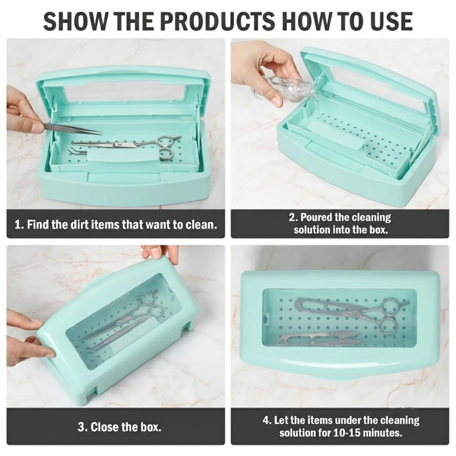 YoleShy Nail Tool Cleaning Box Plastic Clean Container for Tweezers (Light Green)