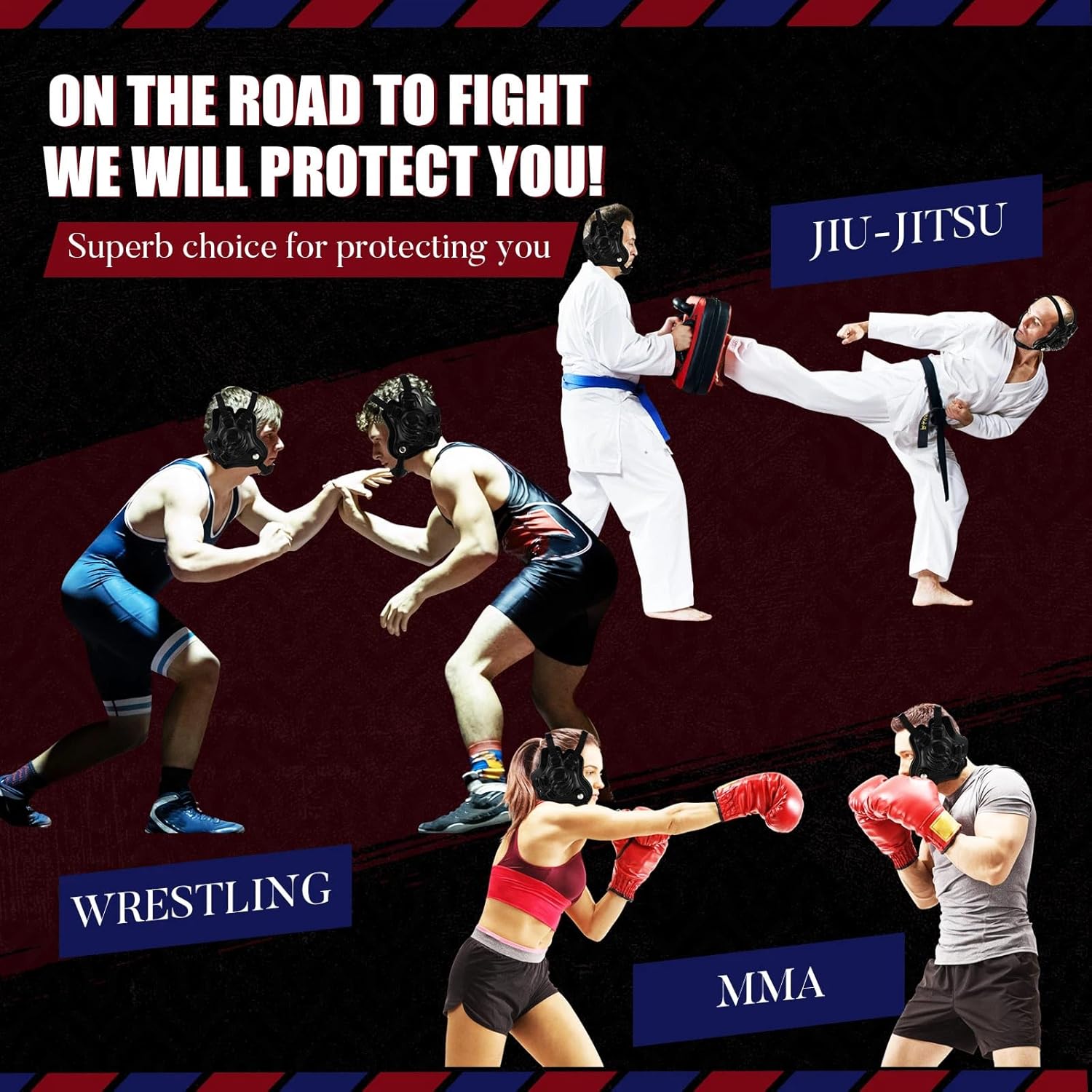 Wrestling Headgear Youth Kids Head Gear with MMA Cup Earguard for Men Youth Boxing MMA BJJ Jiu Jitsu