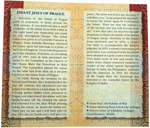 William J. Hirten Tarjeta Santa Católica Deluxe con Oraciones Tradicionales (Infantil de Praga)