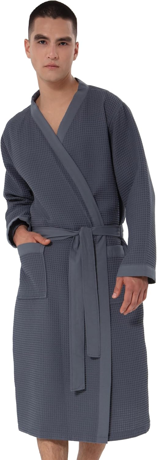SEYANTE Turkish Cotton Waffle Robe for Men – Organic GOTS Certified Spa Bathrobe, Lightweight Kimono, Soft Cotton Bathrobe