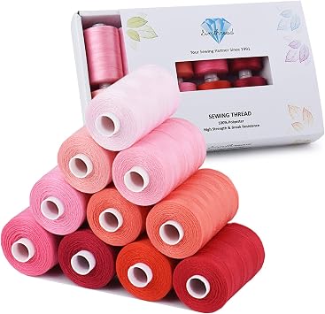 Simthread All Purpose Sewing Thread, 10 Spool Assorted Red Series 1000 Yards Each Bobbin Polyester Thread for Sewing, Handy Polyester Sewing Threads for Sewing Machine - Red Series