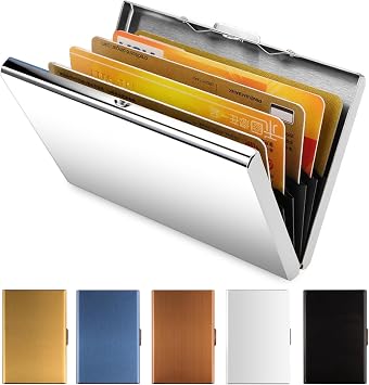 Vicloon Metal Card Holder WalletUltra Thin Stainless Steel Metal Wallets RFID Blocking Credit Card Wallet Holder for Men & WomenBest Card Protector with 6 PVC Slots and Stainless Steel Latch (1 PCS)