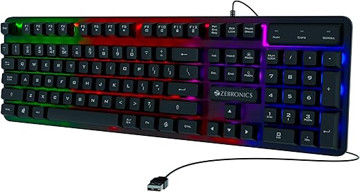 Zebronics Transformer K1 Premium Gaming Keyboard with 104 Keys, 1.7m Cable, Laser Keycaps, Multi Color LED Modes, Integrated Multimedia Keys, All Keys Enable/Disable Function