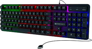 Zebronics Transformer K1 Premium Gaming Keyboard with 104 Keys, 1.7m Cable, Laser Keycaps, Multi Color LED Modes, Integrat Price In India