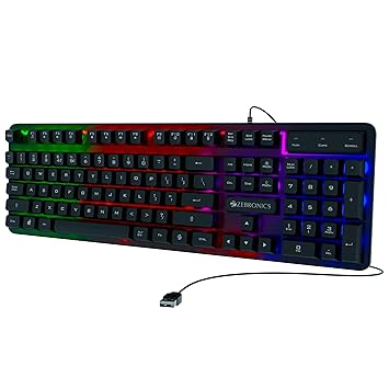 Zebronics Transformer K1 Premium Gaming Keyboard with 104 Keys, 1.7m Cable, Laser Keycaps, Multi Color LED Modes, Integrated Multimedia Keys, All Keys Enable/Disable Function