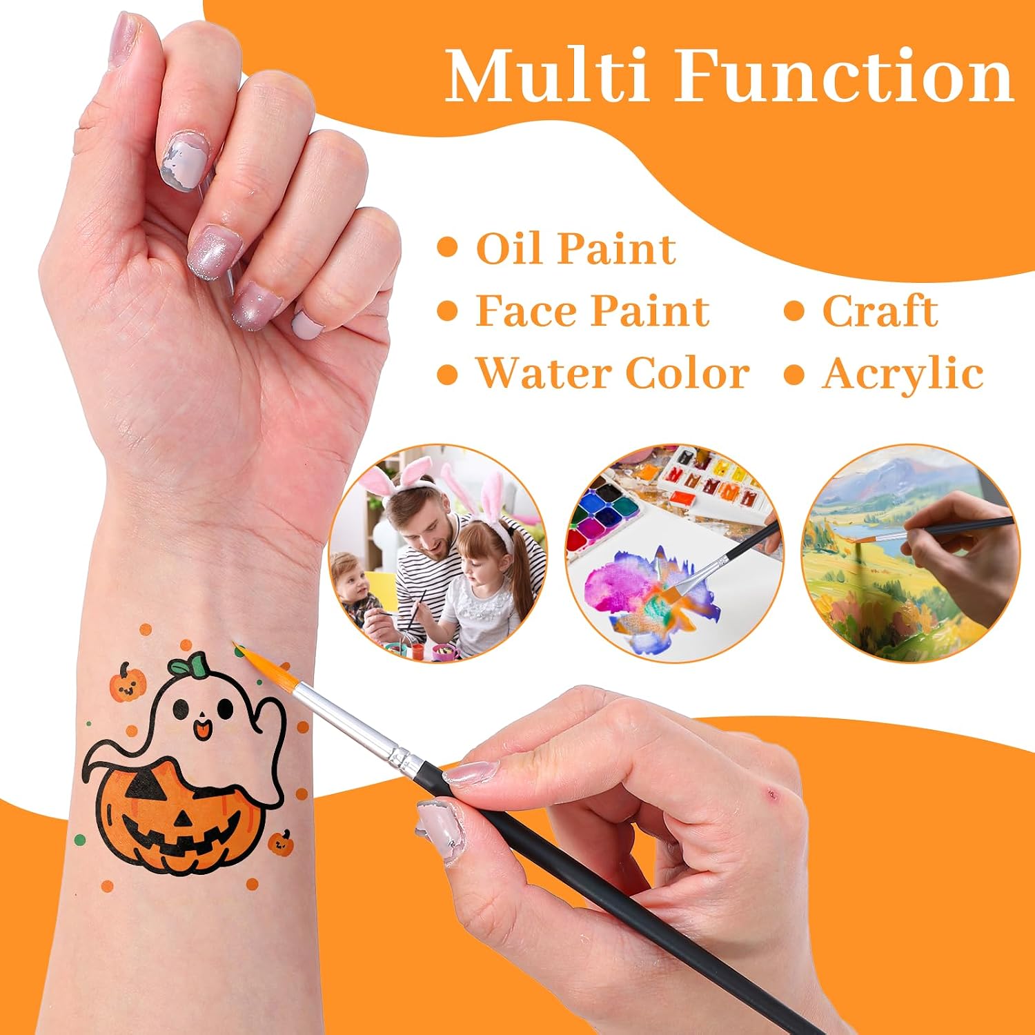 Face Paint Brushes and Sponges Set, 12 Pcs Face Painting Brush Set Facial Body Art Paint Sponge Artist Paintbrush for Acrylic Oil Watercolor Painting Adult Party Halloween Festival Makeup