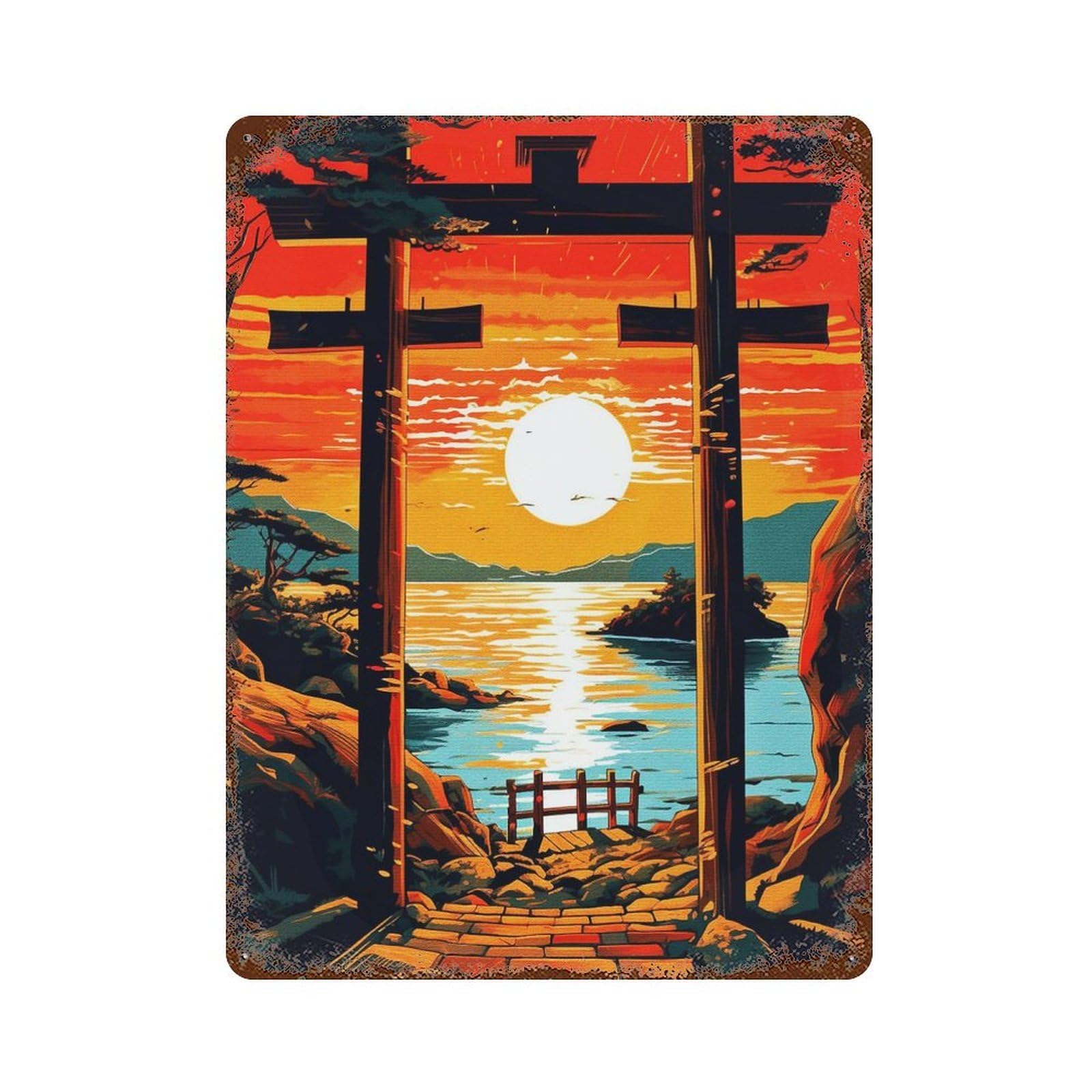 Garage Style The Charm of Sunrise Gate Distressed Metal Wall Sign 15.7"x11.8", Rustic Home Decor for Bar And Workshop