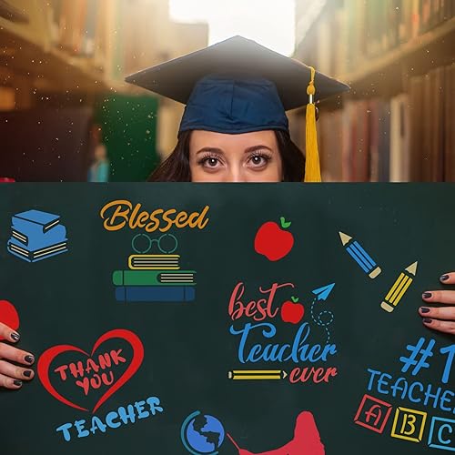 Miniatura 5 de FINGERINSPIRE 9 plantillas para el Día del Maestro de 5.9 x 5.9 pulgadas, reutilizables, mejores maestros, plantillas de decoración de aula, libros,