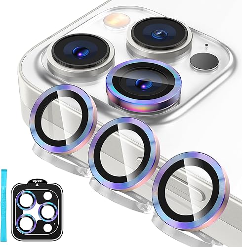 Tensea Protector de lente de cámara para iPhone 15 ProiPhone 15 Pro Max, protector de pantalla de vidrio templado 9H, anillo individual de metal