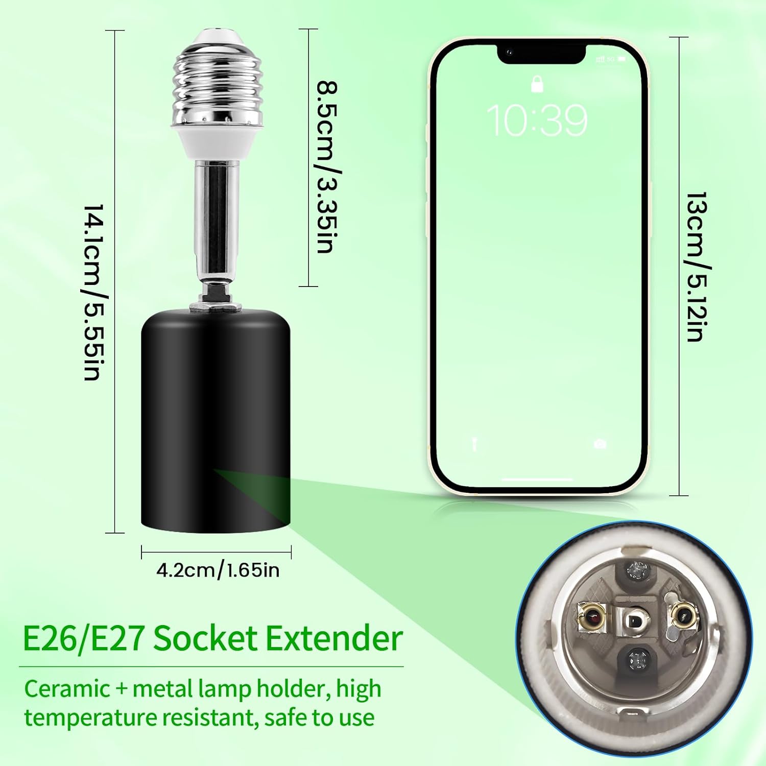 Ceramic Light Bulb Socket Extender-90-degree angle-110-240V-Max 150w-Heat-resistant-Ideal for Lamp, Fan, Light Bulb Cameras (2)