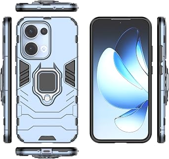 Full Cover Hinge Protection Compatible with Oppo Reno 13 5G Phone Case, Slim Case Stand Kickstand PC & TPU Cover with Holder Protective Phone CaseBlue