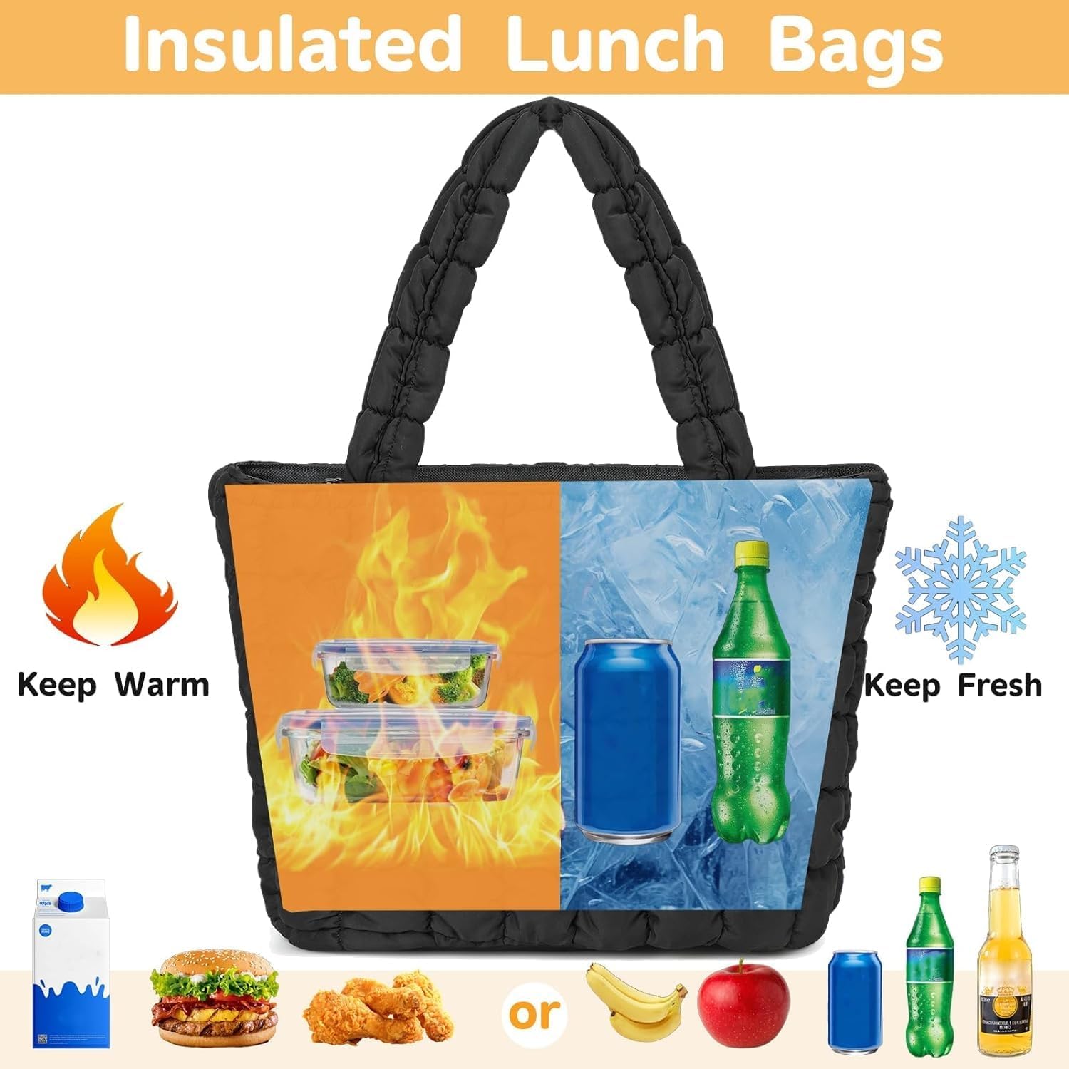 CAMTOP Lunch Box for Women Girls Insulated Cute Lunch Tote Bag Lunchbox Cooler Bag for Work Travel Picnic (Black) - Image 4