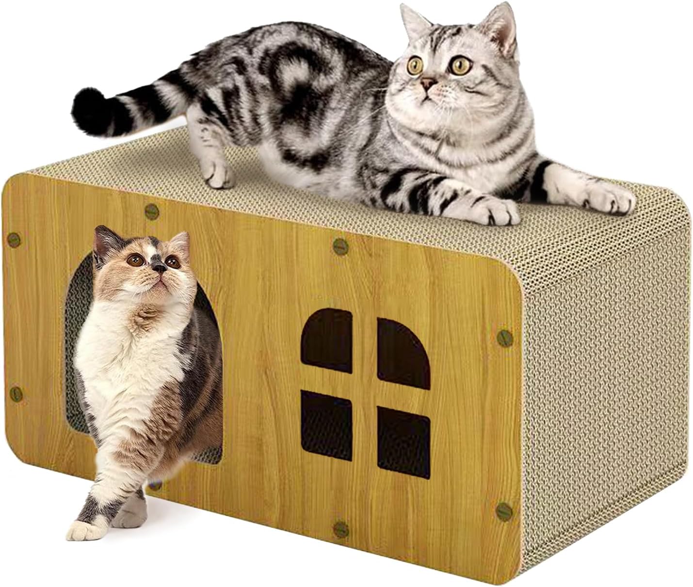 SONGBATE Cat Scratcher 2 in 1 Cat Play House Cardboard Box Scratch Bed All Sided Use Scratching