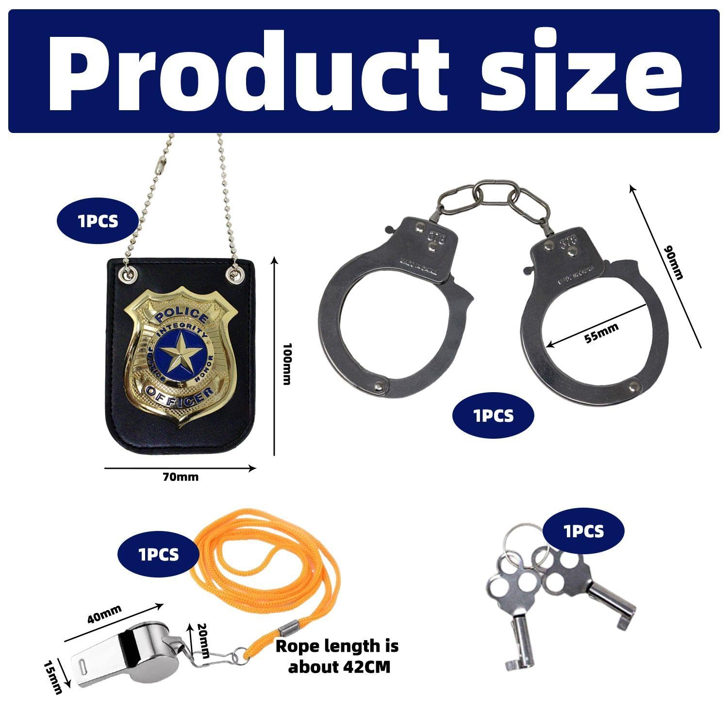 VEHYEGOI 3-Piece Police Play Set, Police Costume for Children Police Equipment - Image 2