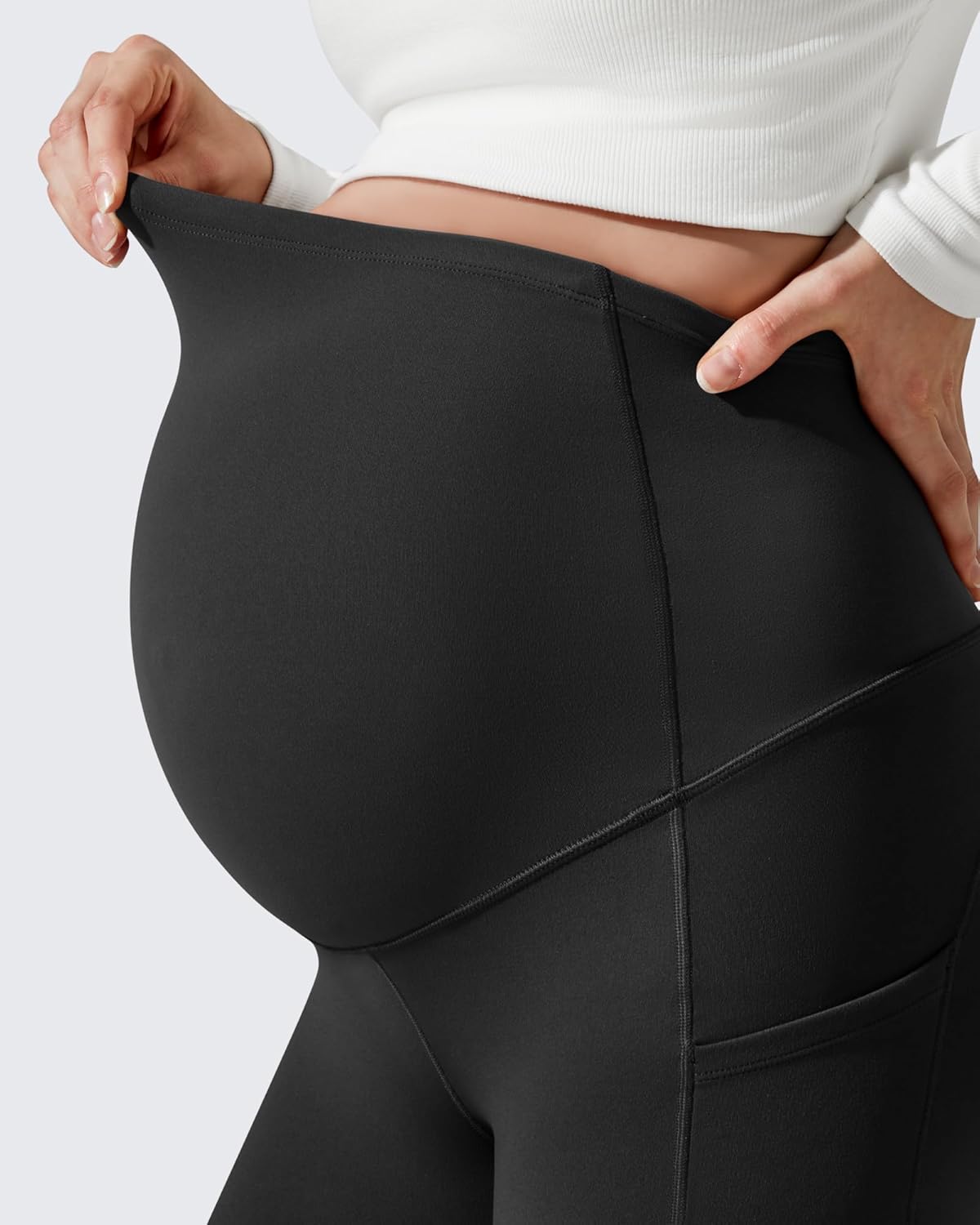 G4Free Maternity Fleece Lined Pregnancy Yoga Pants Over The Belly Stretchy Workout Postpartum Leggings Winter Clothes(Black,S,27") - Image 2