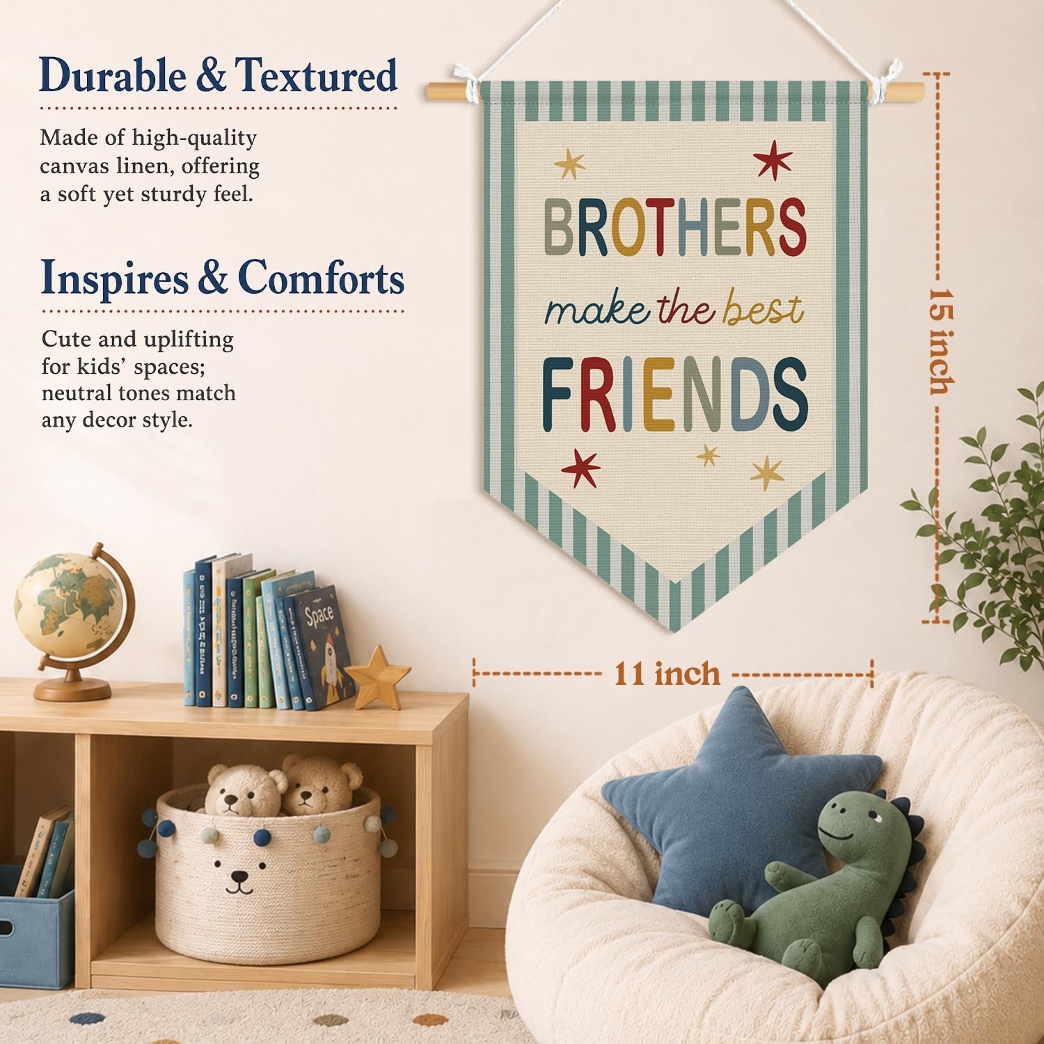 Nursery Decor Canvas Banner, Brothers And Make The Best Friends image 3
