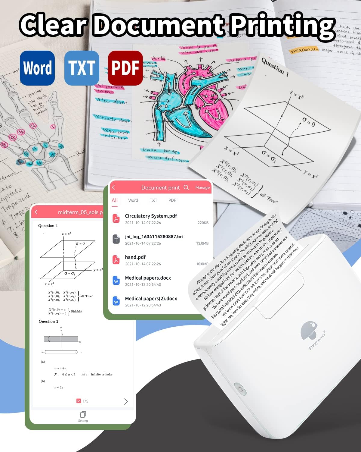 Phomemo M04S Portable Thermal Printer with 80mm White Adhesive Thermal Paper 3 Rolls