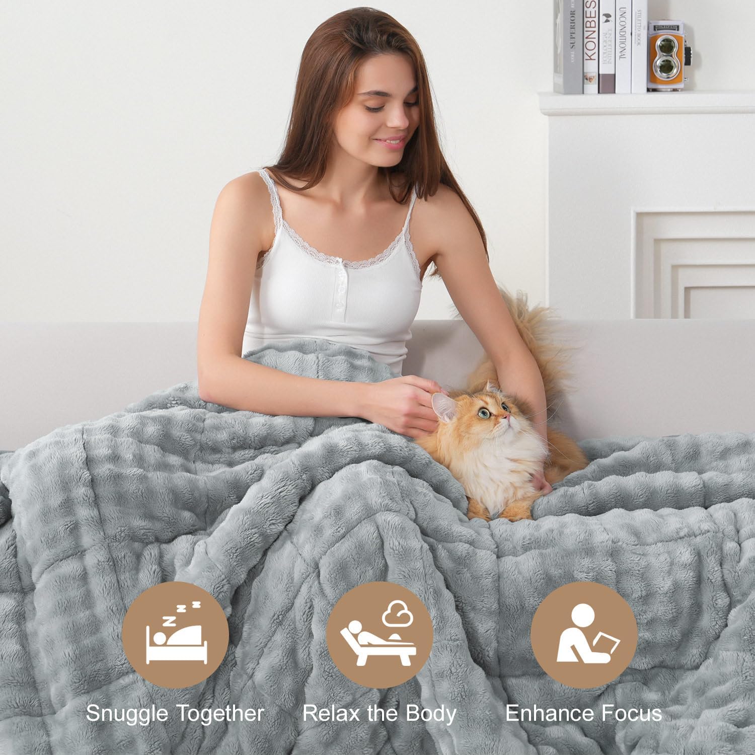 Cottonblue Weighted Blanket for Adults Queen Size 15 lbs, Soft Fuzzy Fleece Sherpa Weighted Throw Blankets 60x80 inches, Warm Cozy Fluffy Bubble GreyWinter Heavy Blanket for Bed Sofa Women Men Present