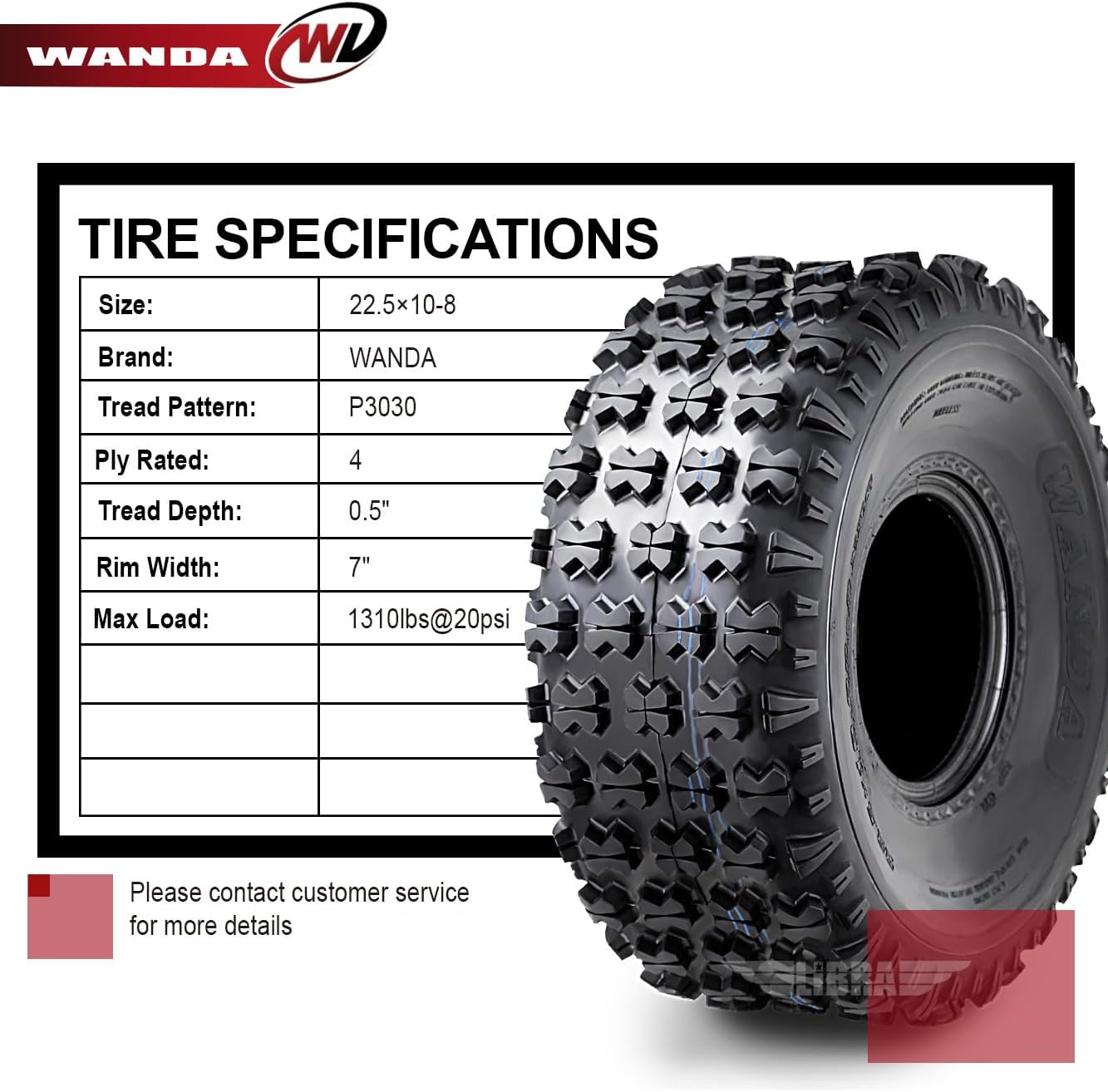WANDA Utility ATV Tires 22.5x10-8 22.5x10x8 Heavy Duty, Set 2