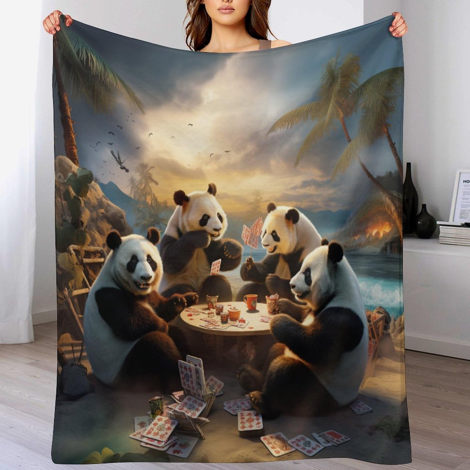 Couverture Panda en flannel pour canapé et lit de 100x130cm