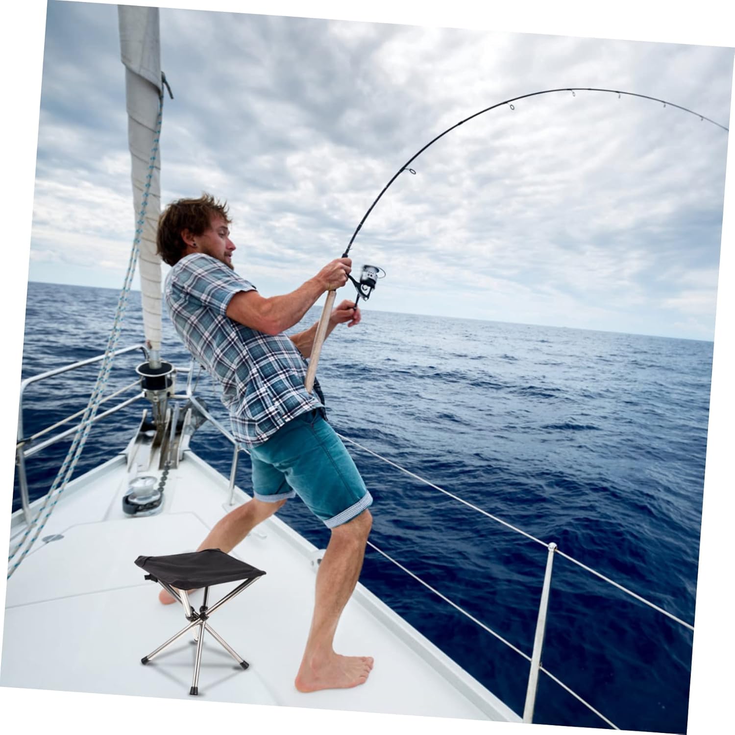 POPETPOP 1Pc Outdoor Portable Folding Stool Compact Stainless Steel Chair for Fishing Camping Garden and Travel Retractable Design for Easy Carrying and Enhanced Comfort