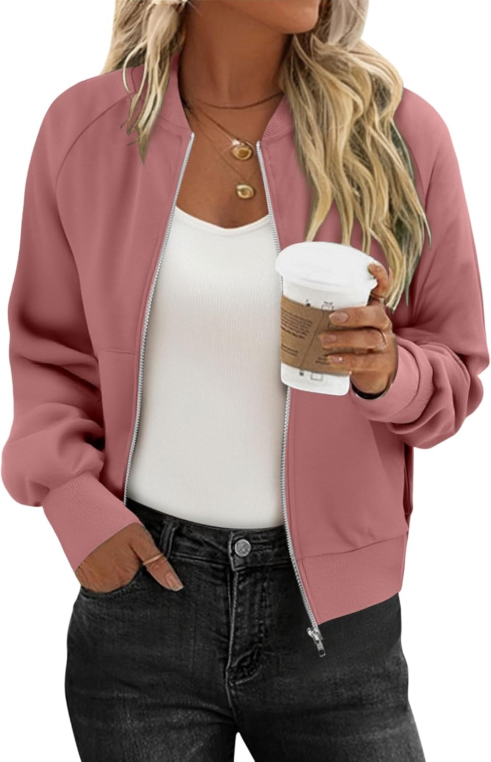 KISSMODA Womens Zip Up Jackets Sweatshirts Long Sleeve Casual Coat Outwear With Pockets - Image 5