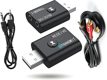2 in 1 Bluetooth 5.0 Audio Receiver & Transmitter | 3.5mm AUX USB RCA Wireless Dongle Adapter with Mic for TV, Car, Phone, Speakers & PC | Stable Stereo Music Streaming | Hands-Free Calling
