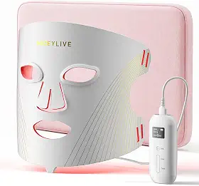 Terapia de luz vermelha para rosto com 432 LEDs e 3 comprimentos de onda (vermelho, azul, NIR) - visando rugas e acne em casa, com bolsa de viagem e máscaras para os olhos para facilitar o