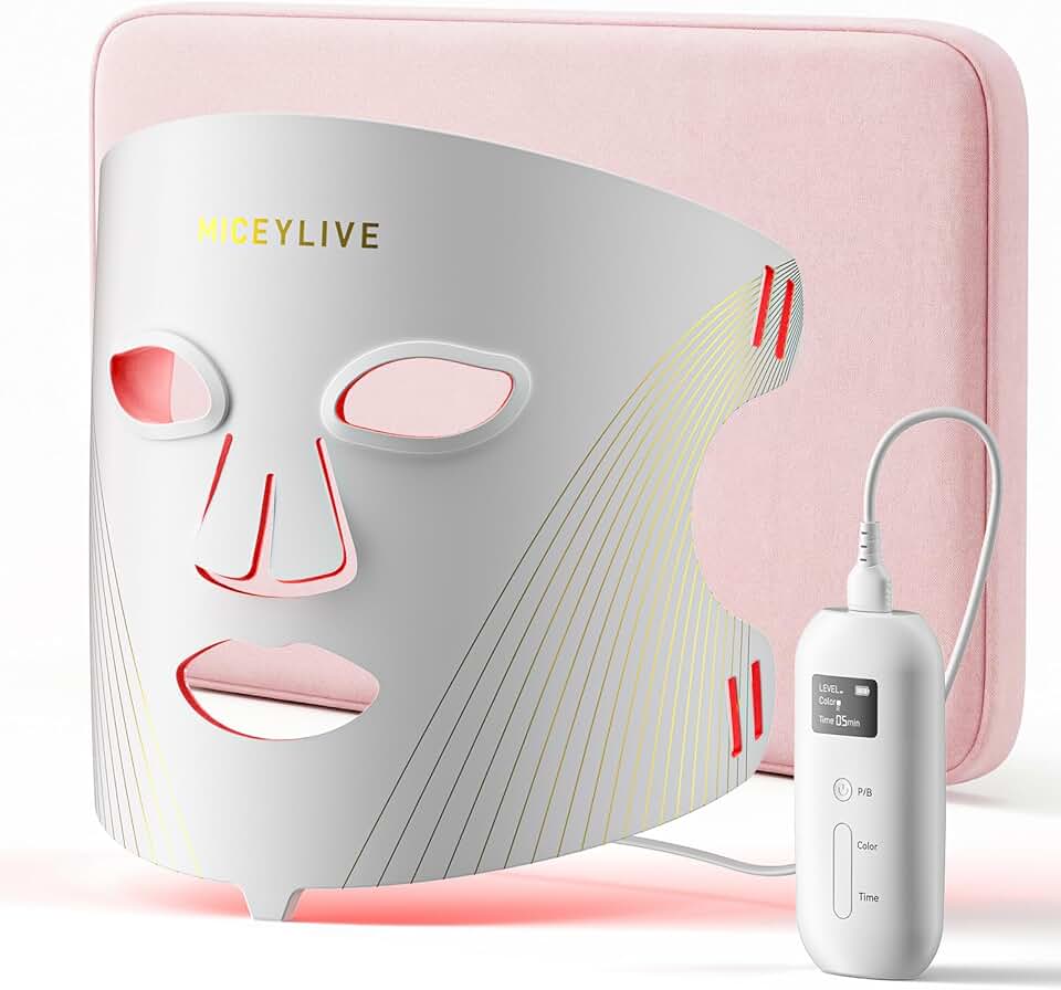 Terapia de luz vermelha para rosto com 432 LEDs e 3 comprimentos de onda (vermelho, azul, NIR) - visando rugas e acne em casa, com bolsa de viagem e máscaras para os olhos para facilitar o