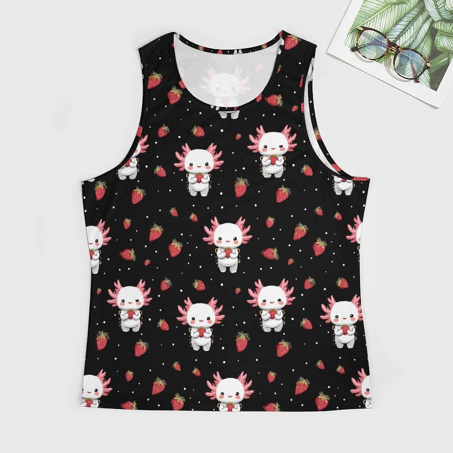 Cute Axolotl Strawberry Men Tank Top Workout Shirt Muscle T Shirt 5XL