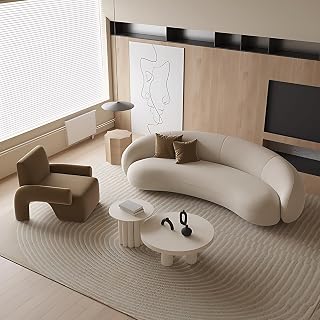 Modern Sectional Sofa Set – Curved Leather Couches for Living Room, Wide Seats, No-Assembly Sectional Couch Sets with Table, High Resilience Foam & Solid Wood Frame (Sofa+Chair A+Table, 78IN)