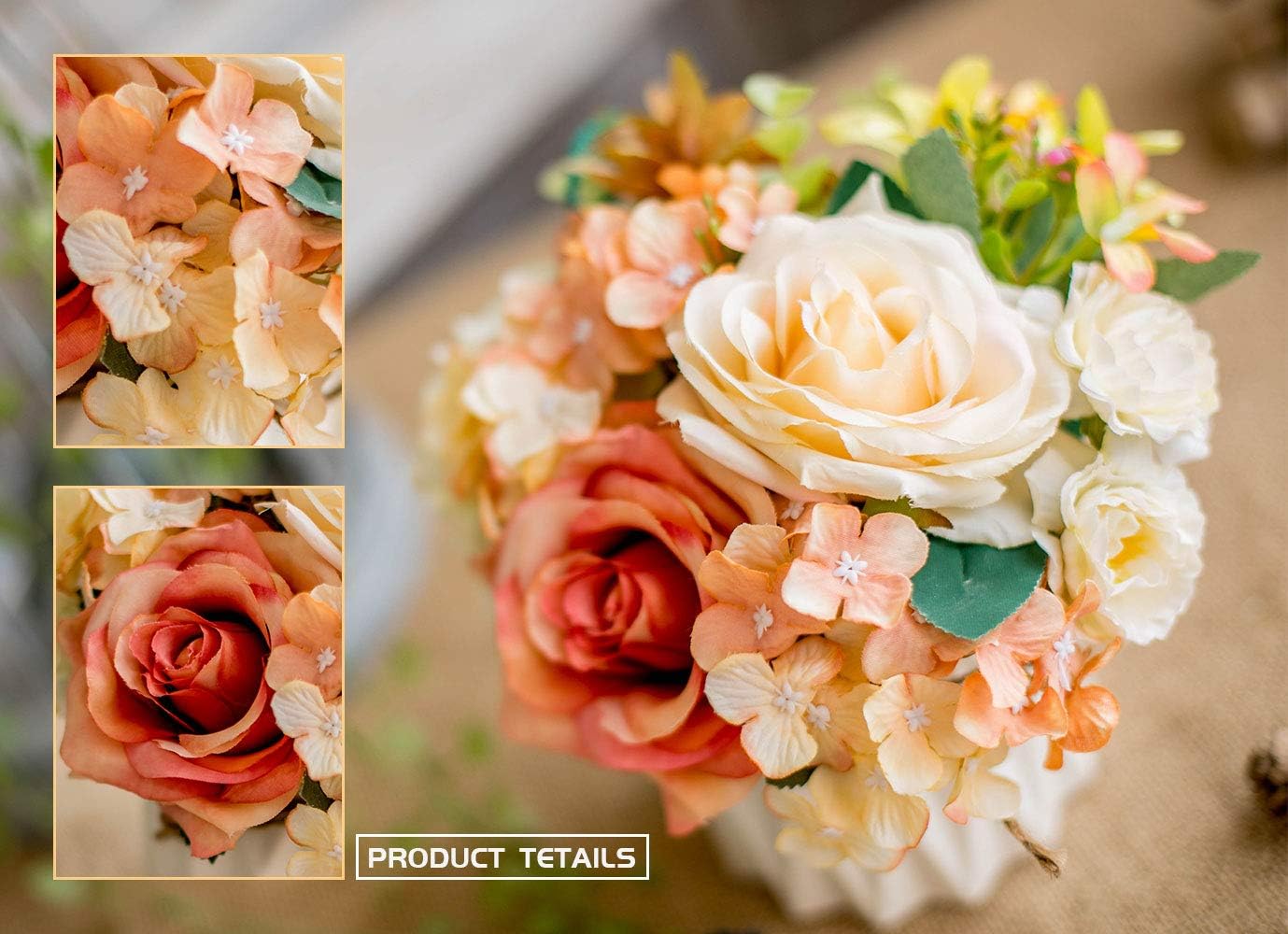 TKAS Artificial Flowers Fake Flowers Silk Rose Bouquets Decoration with Ceramics Vase for Table Home Office Wedding (Mix Color-3) - Image 4