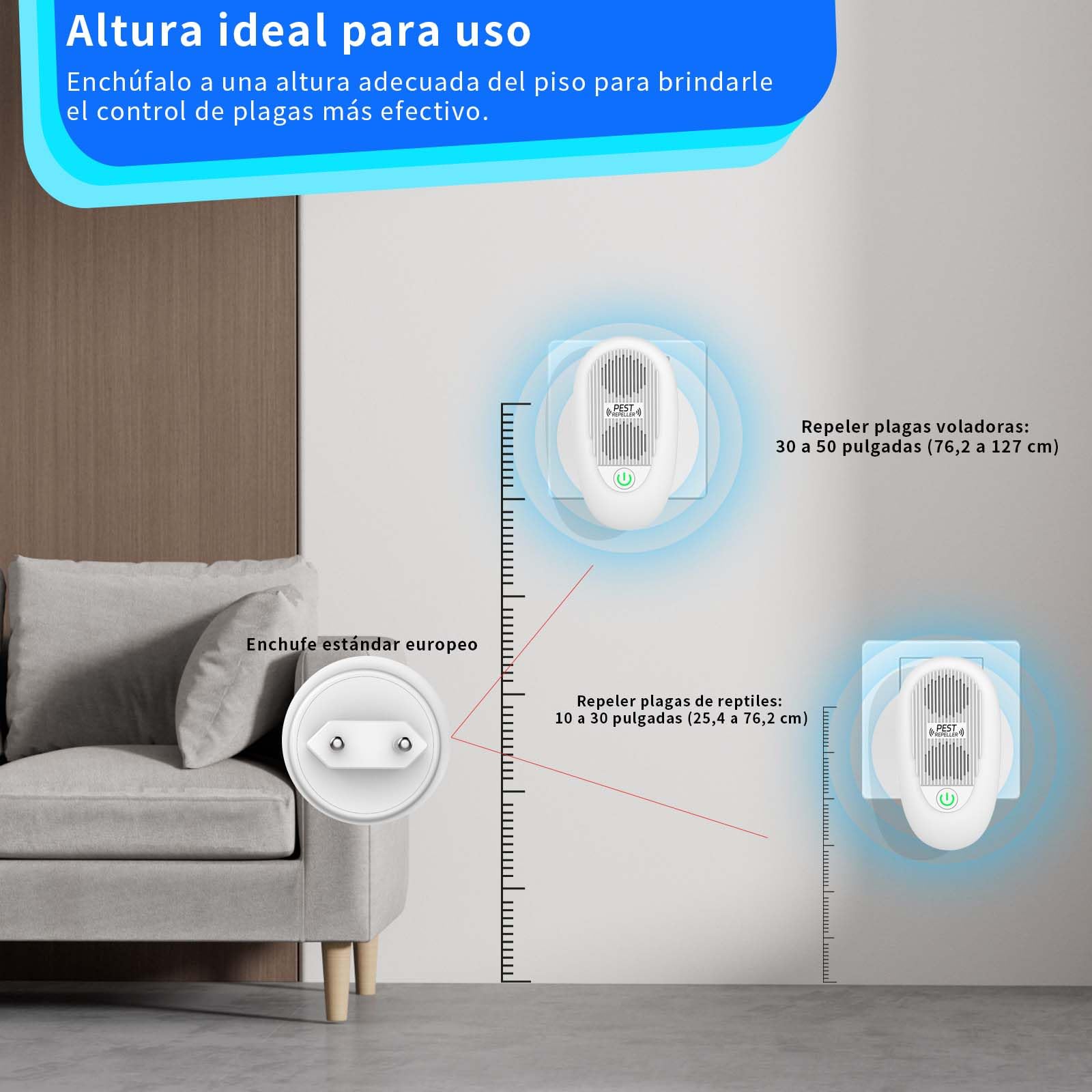Ahuyentador de Ratas, 4 Piezas Repelente Ultrasónico de Plagas Interior, Auyentadores de Ratones Potente Ultrasonidos Cucarachas Anti Arañas Moscas Ahuyenta Mosquitos para Casa Oficina