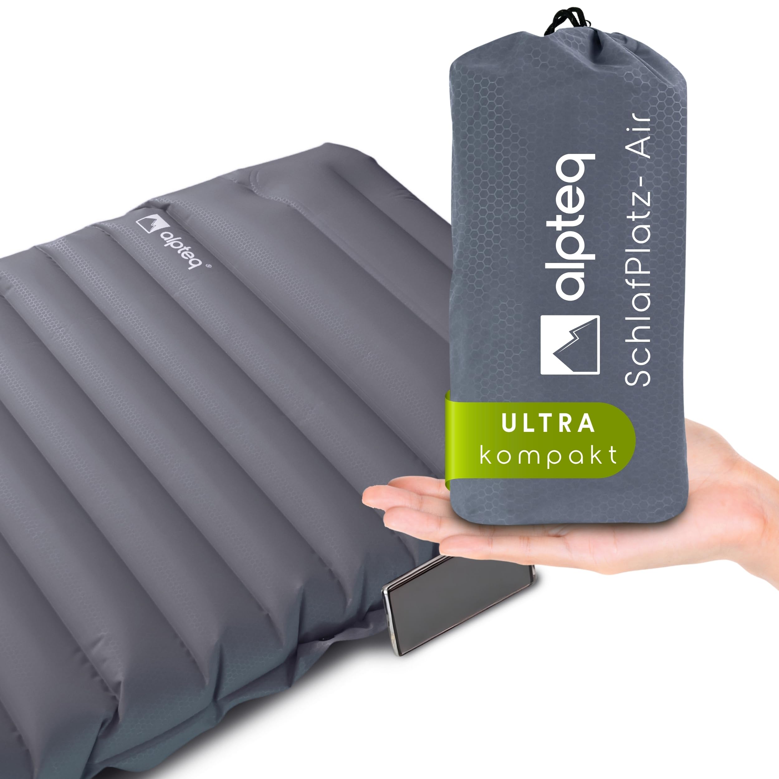 SchlafPlatz-Air - Materassino gonfiabile con pompa a pedale integrata, ultraleggero da campeggio e materassino isolante, impermeabile, confortevole per attività all'aperto e trekking