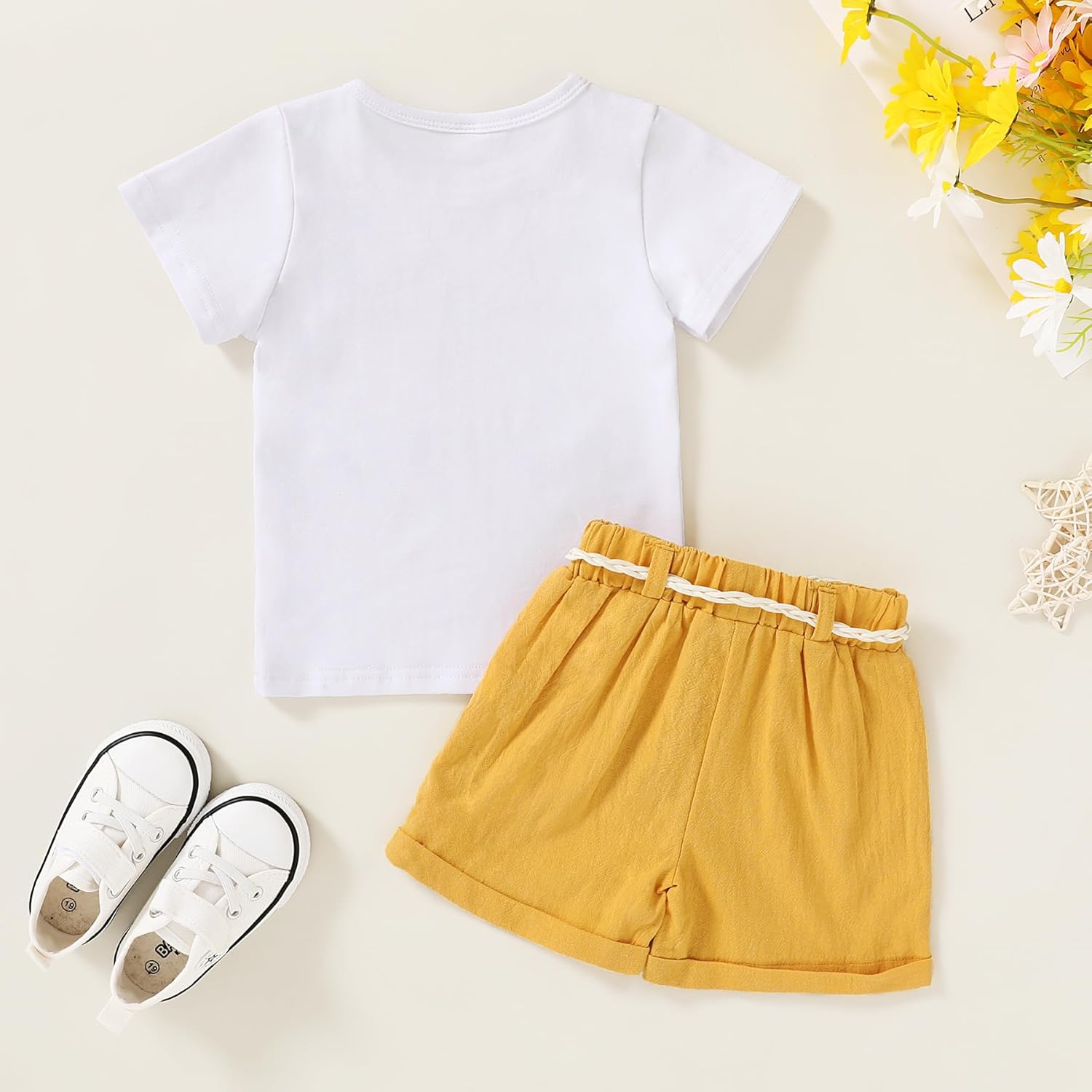 YOUNGER TREE Toddler Baby Girls Clothes Watermelon T-shirt + Linen Shorts with Belt Cute Summer Short Set - Image 3