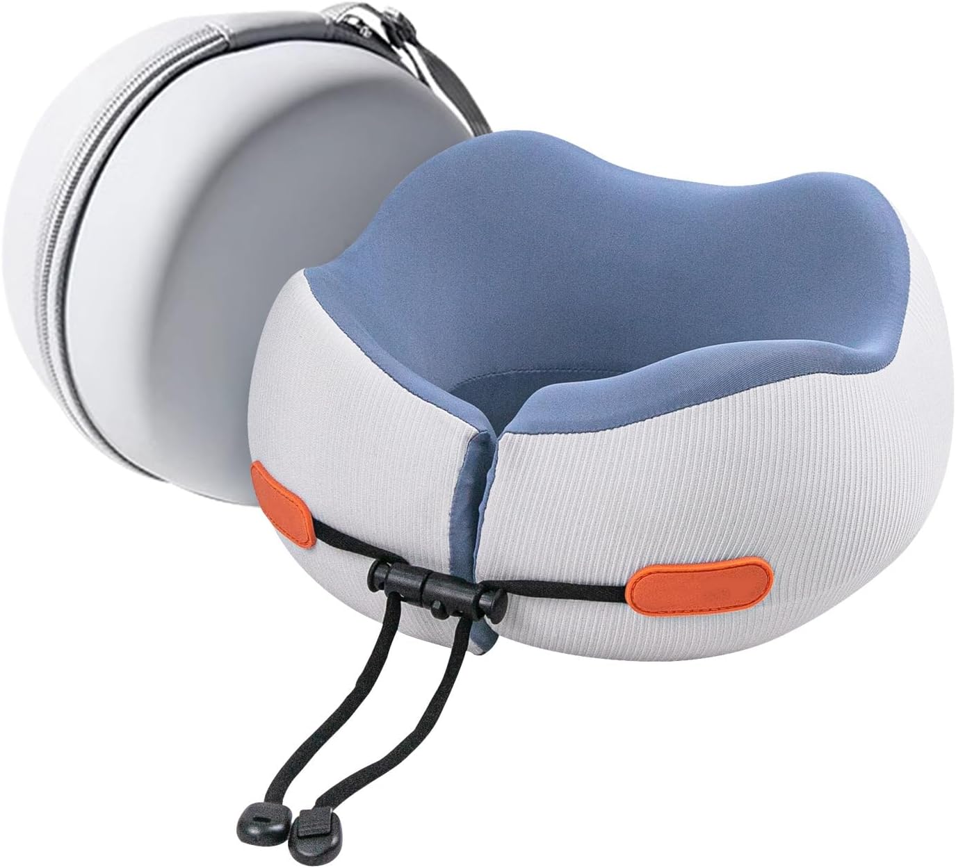 YUNANDCUN Memory Foam Travel Neck Pillow, Portable Compact Storage with Adjustable Drawstring, Blue and White, Lightweight Neck Support (Blue and White + EVA Box, M)