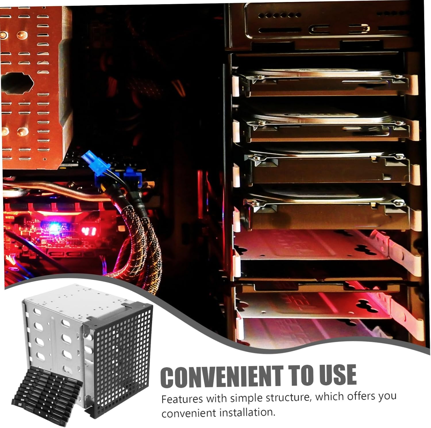 Hard Drive Bracket Cage with Hollow Design for Desktop Rack Mounting Bracket for Hard Disks Heat Dissipation Enclosure Guide Rail Compatible with Standard Cases
