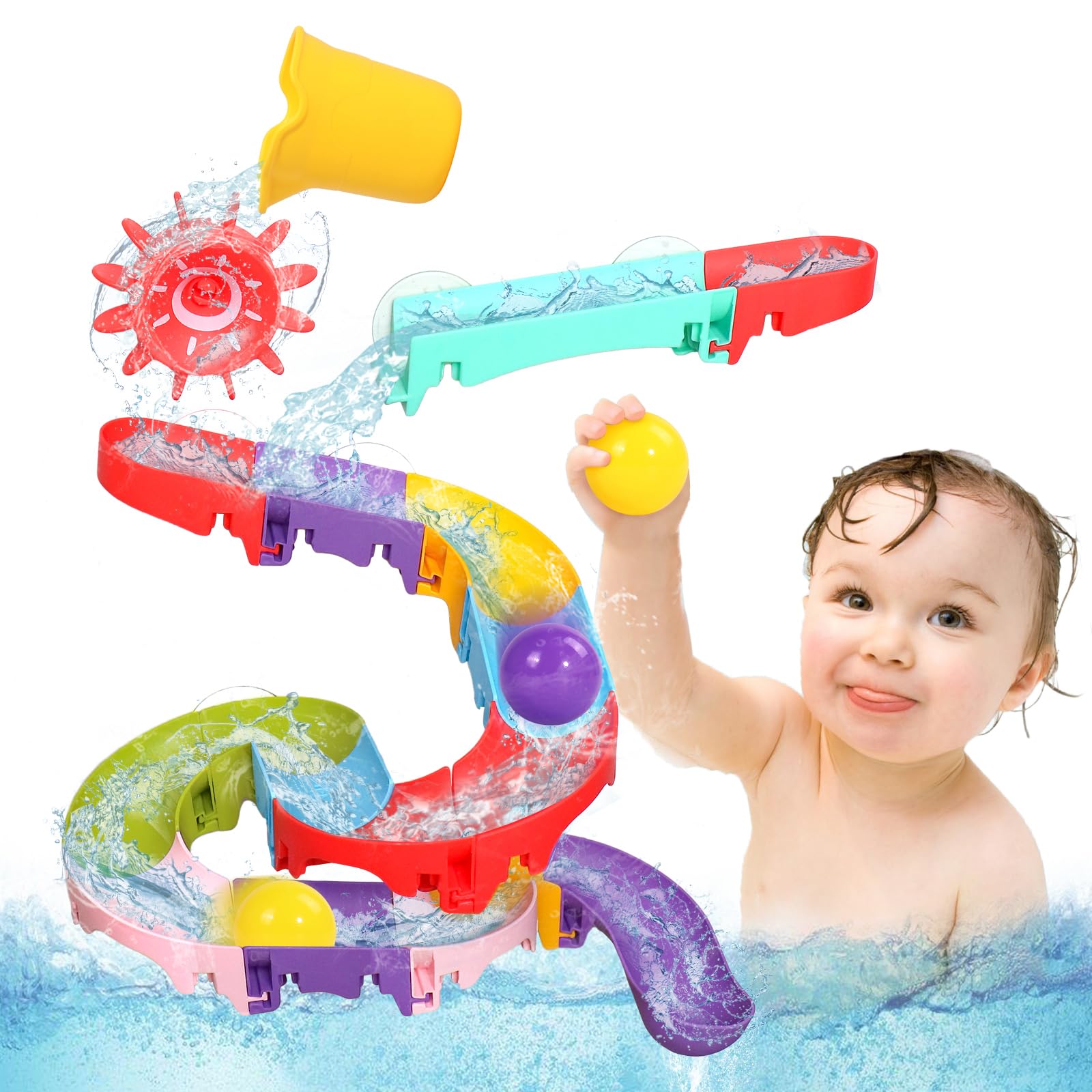 Fajiabao Bath Toys for Toddlers 1-3-5 Toddler Toys Kids Baby Bathtub Toys Water Slippery Slide Shower Track for 1 2 3 4 5 6 Boys Girls (Special Edition)