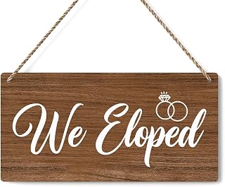Rustic Wedding Sign We Eloped, Engagement Wedding Photo Props Sign, Weddings Decor Stuff Engagement Party Decorations 12x6 Inches (Brown)