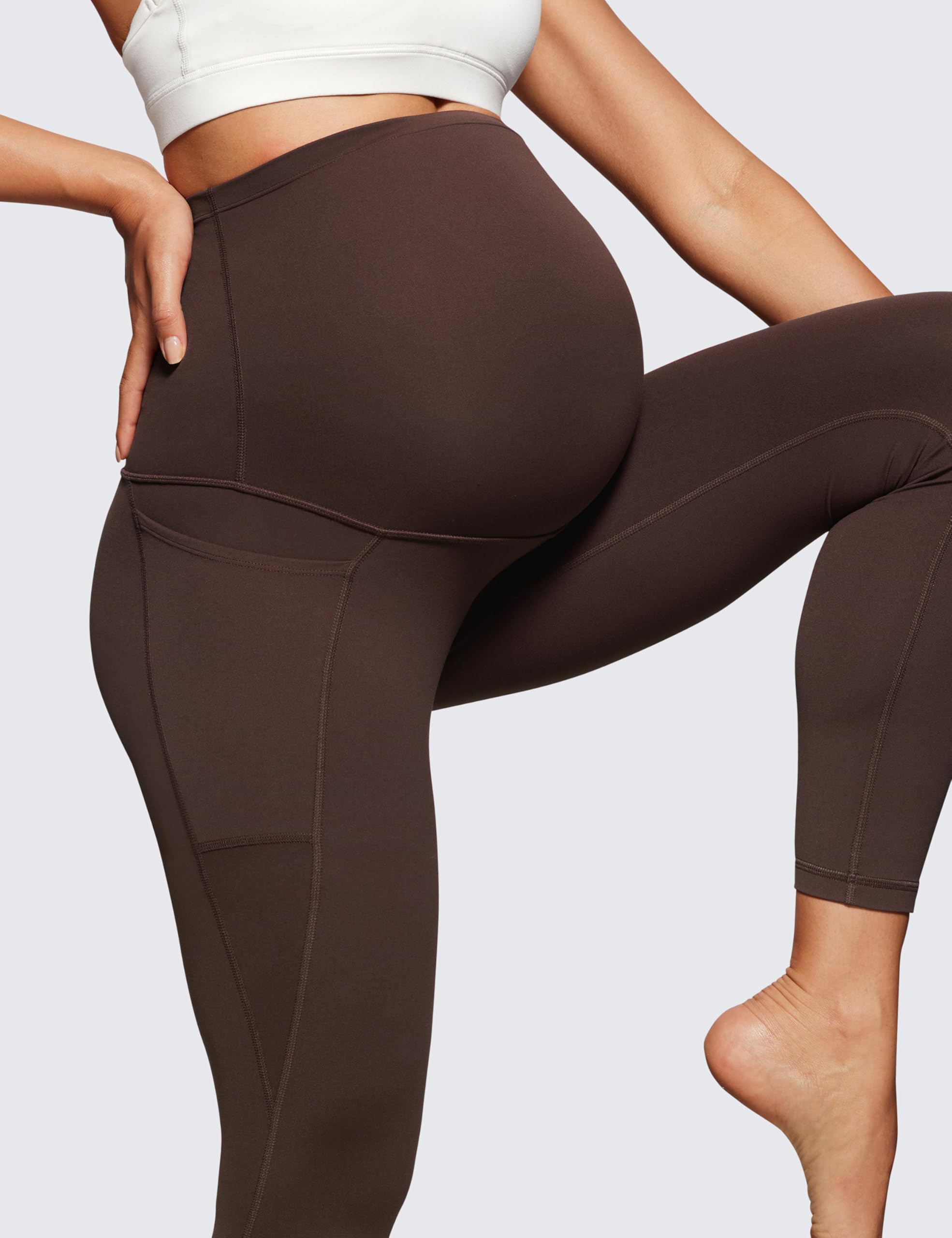 CRZ YOGA Butterluxe Mujeres Leggings de Maternidad con Bolsillos Ejercicio Yoga Embarazo Pantalones - 63cm