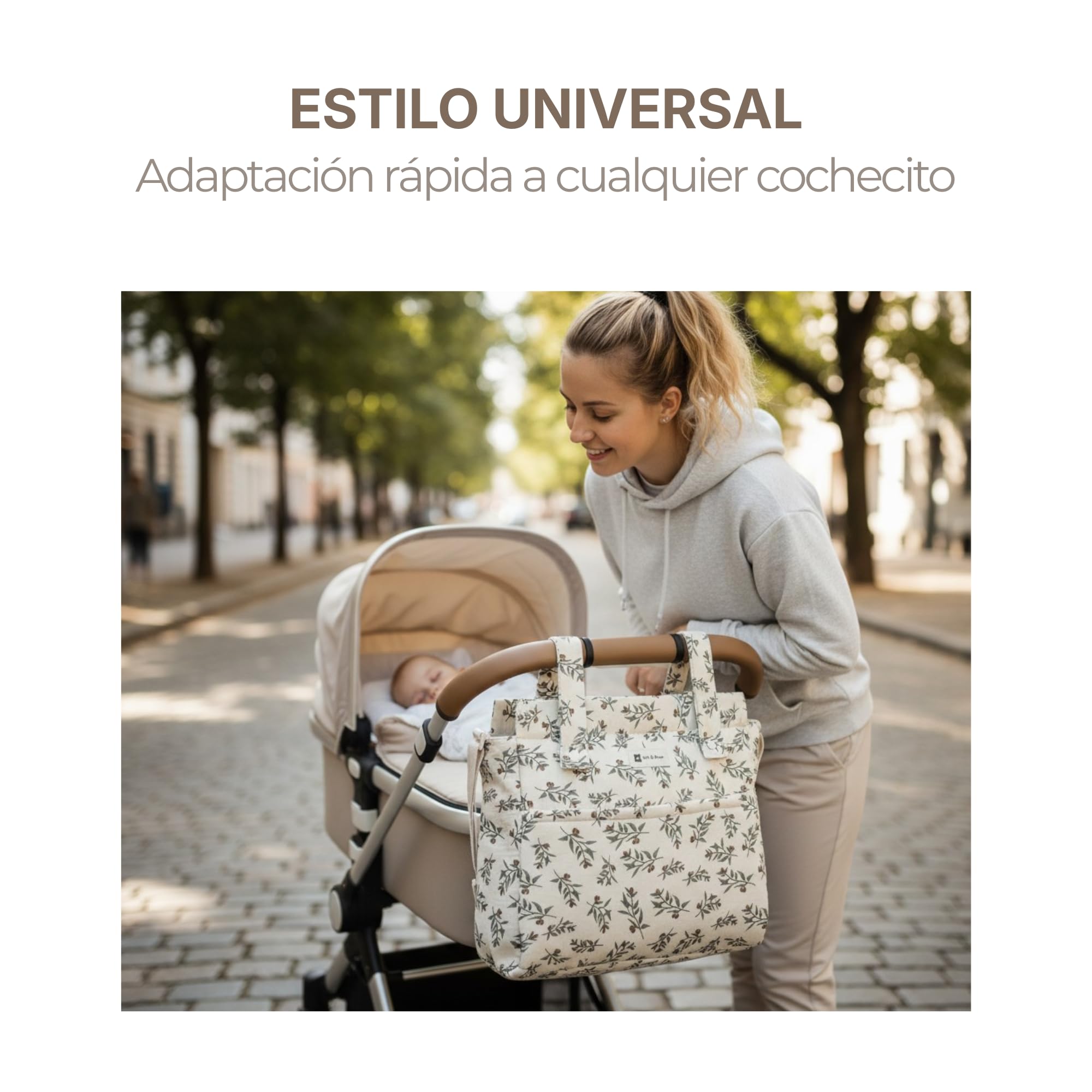 Bub&Beary Bolso Carro Bebé 3 en 1 Muselina Doble Gasa 100% Algodón – Estampado Botánico Atemporal – Bolso Maternal Gran Capacidad – Regalo Nacimiento y Baby Shower