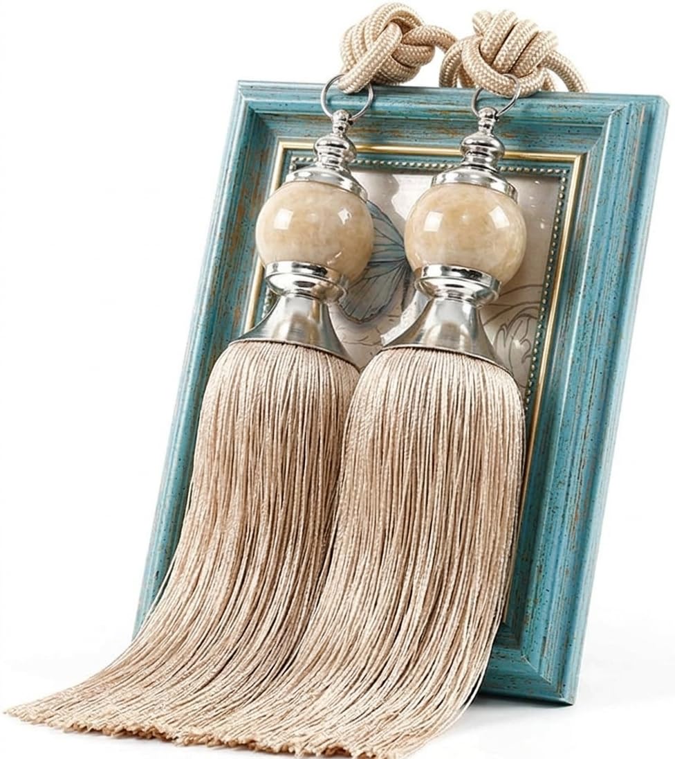 Ramcha Curtain Tieback, Curtain Tie Backs, Tassels with Color Ball Design, Braided Tassel Rope for Door and Window Curtains, 24 Inches Long, Set of 2, Beige-image-31