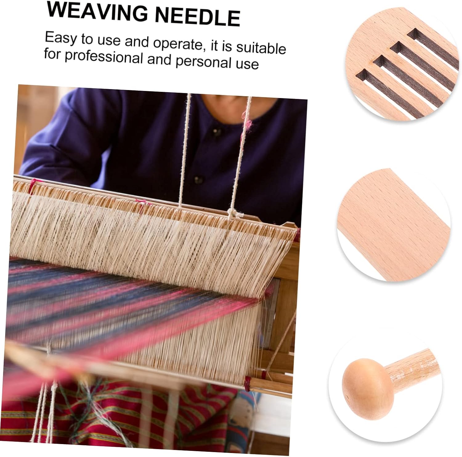 Sewroro 3sets Weaving Tools Wooden Needle and Shuttle Kit for Tapestry Making for Beginners and Advanced Fun and Easy Knitting Accessory