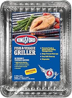 Kingsford Grilling Fish & Veggie Griller, Non-Stick Aluminum Grill Liner, Prevents Food from Falling through Grill Grates, 16" x 11.75" x 0.88", Pack of 4, Model: 6119994300