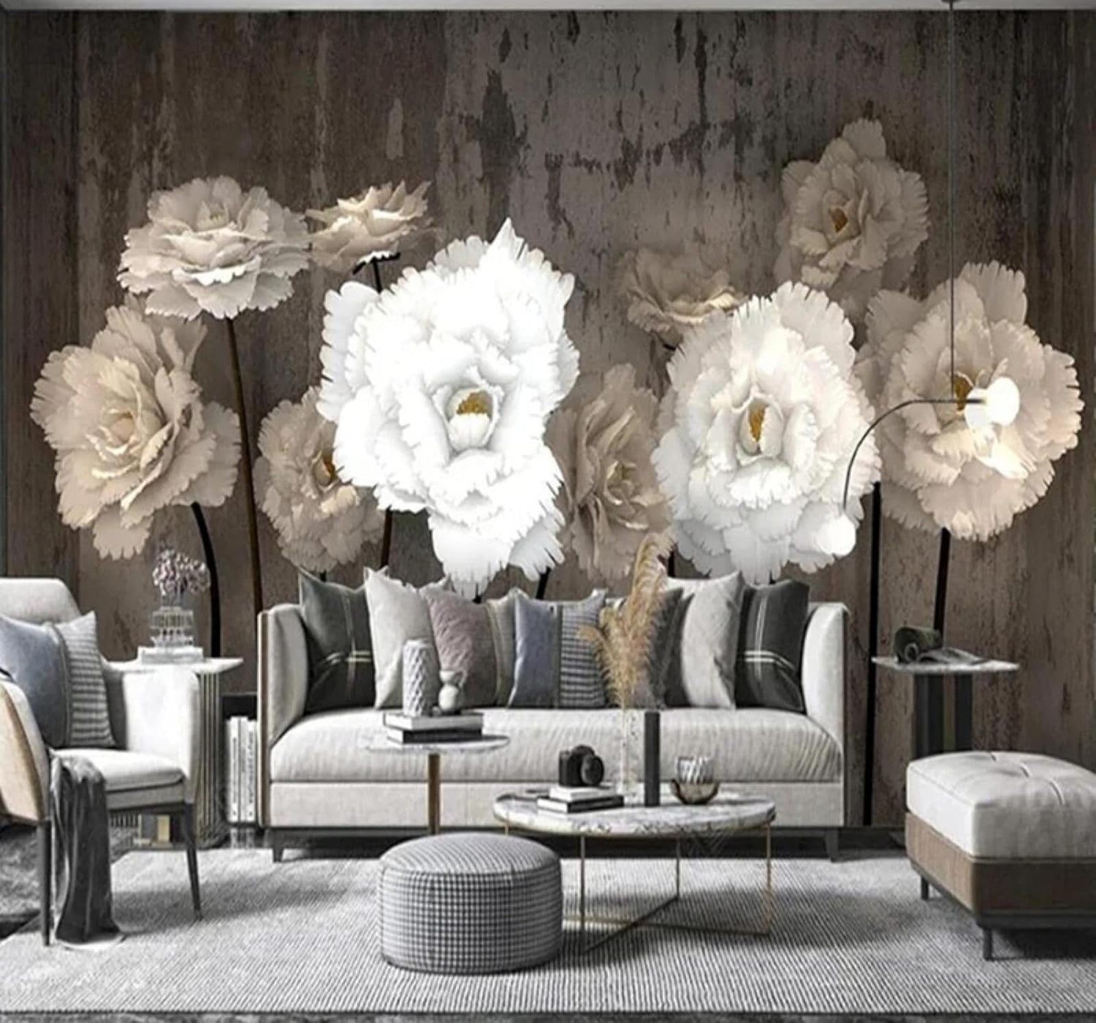 XLMING Vintage Relief Three Dimensional Floral Art 3D Wallpaper Silky Texture Home Study Office Grey Dining Room Sofa Bedroom Living Room TV Backdrop-250cm×170cm