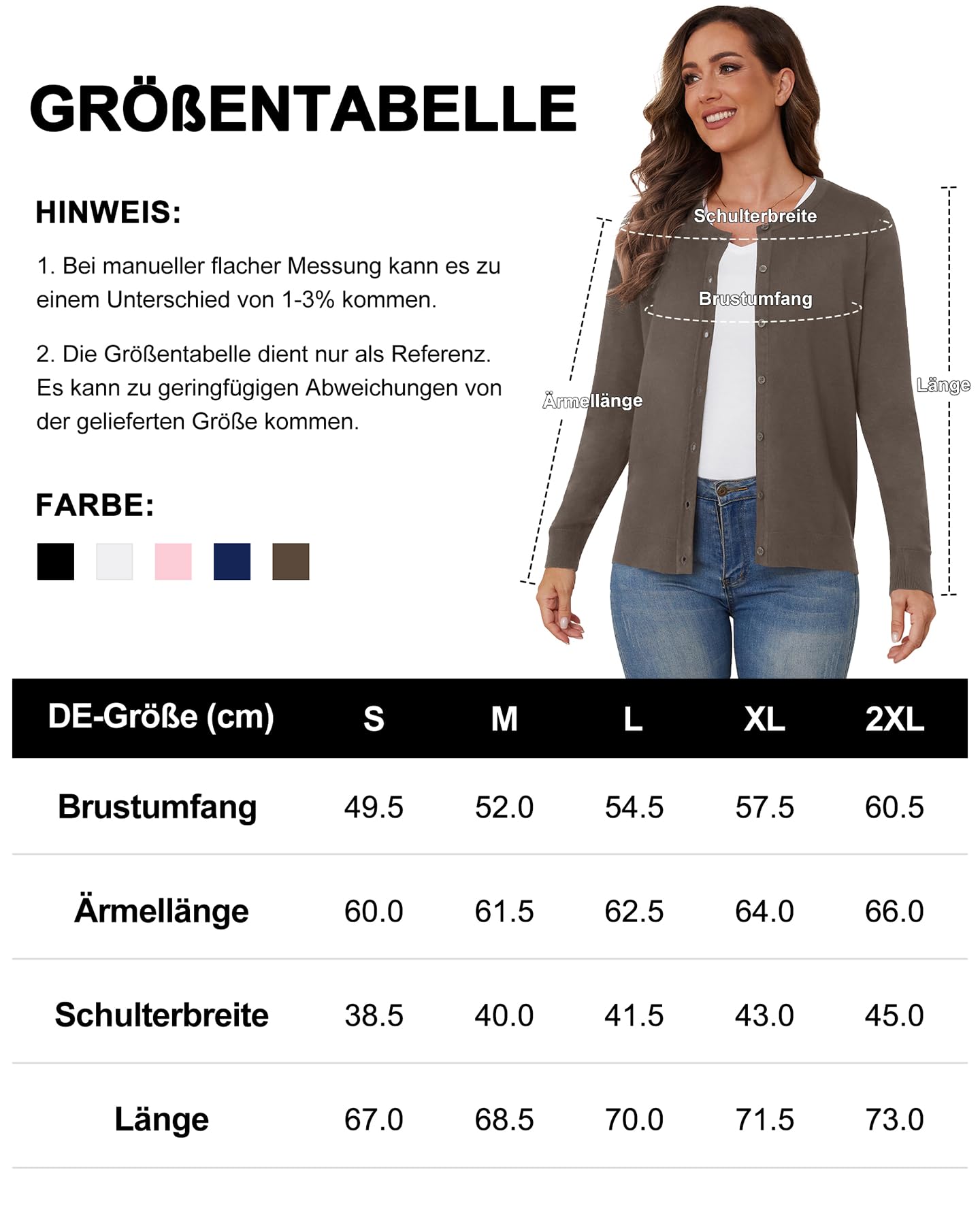 BEIGAI Chaqueta de punto ligera para mujer, monocolor, de punto, manga larga, con botones, suave, acogedora, elegante, cuello redondo, informal, chaqueta de entretiempo