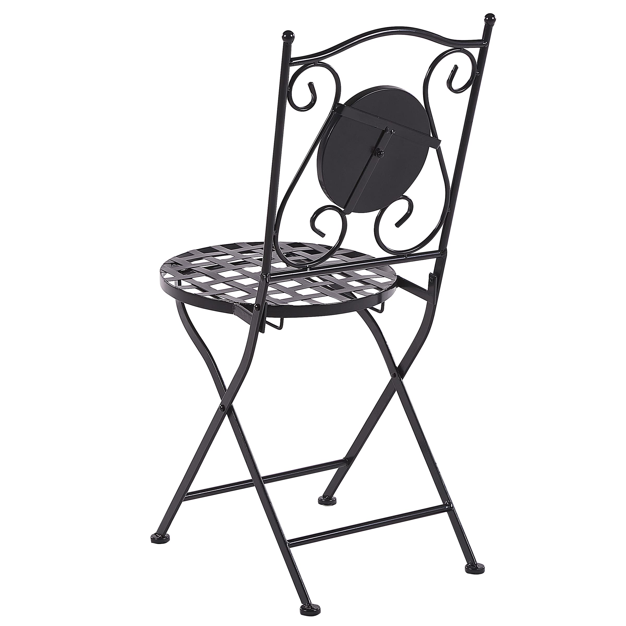 Set Bistrot Tavolo Rotondo 60 Cm E 2 Sedie Pieghevoli In Metallo Nero Con Decorazione Mosaico Mandala Otranto