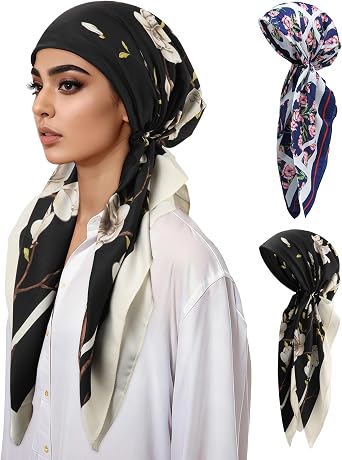 AWAYTR Pretied Head Scarf for Women - 2 Pack Soft Chemo Headwear Turbans for Cancer Hair Loss Comfortable Head Wrap Cover
